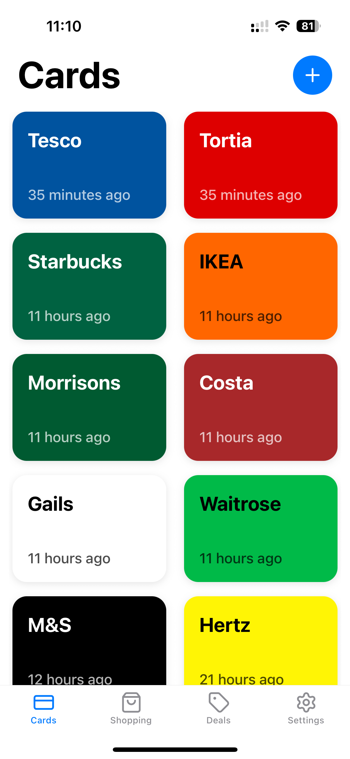 Storecard App Home Screen